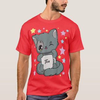 Chibi Anime Cat Drink een Boba Tea Kawaii Neko Fa T-shirt