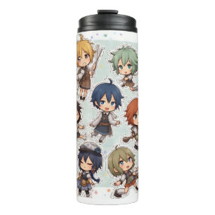 Chibi Anime Characters Sticker Set Thermosbeker