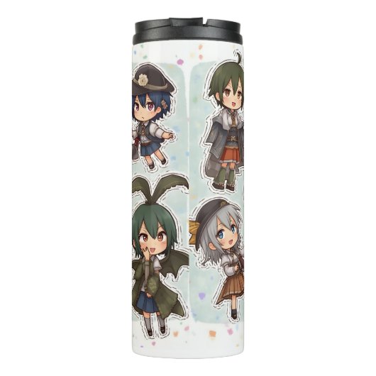 Chibi Anime Characters Sticker Set Thermosbeker (Achterkant)