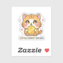 Chibi Anime Kat met Gouden Munt Cute Sticker