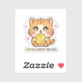 Chibi Anime Kat met Gouden Munt Cute Sticker