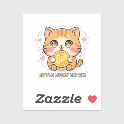 Chibi Anime Kat met Gouden Munt Cute Sticker (Vel)