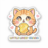 Chibi Anime Kat met Gouden Munt Cute Sticker (Voorkant)