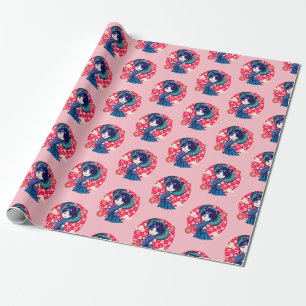 Chibi Anime Kawaii Kimono Cadeaupapier