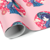 Chibi Anime Kawaii Kimono Cadeaupapier (Rol Hoek)