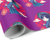 Chibi Anime Kawaii Kimono Cadeaupapier (Rol Hoek)