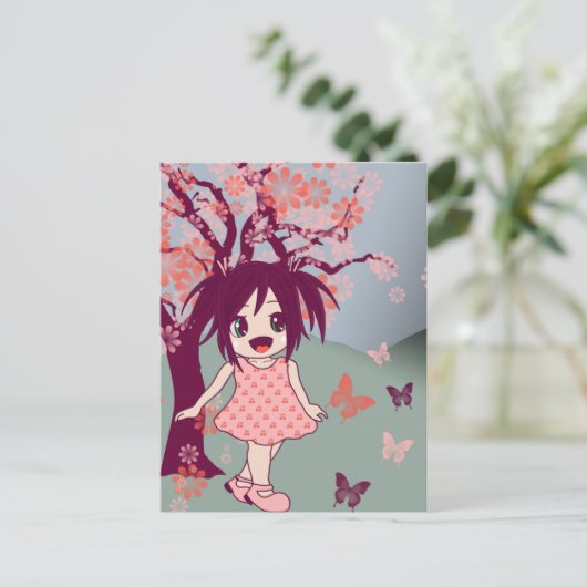 Chibi Anime Manga Cute Japanese Girl Briefkaart (Staand voorkant)