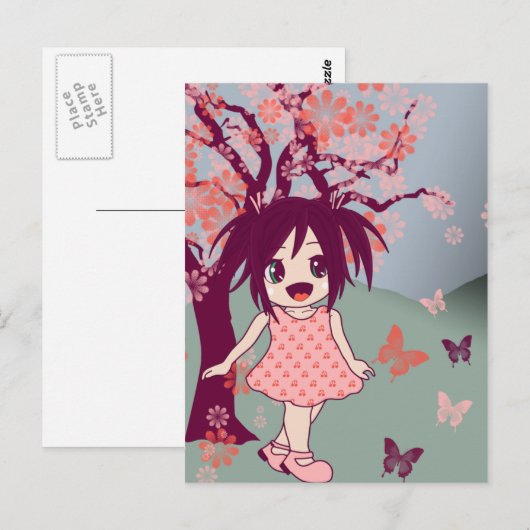 Chibi Anime Manga Cute Japanese Girl Briefkaart (Voorkant / Achterkant)