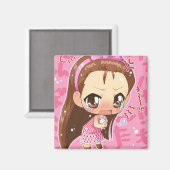 Chibi Anime Meisje Button 2 Magneet (Voorkant / Achterkant)