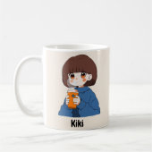 Chibi anime meisje drink koffie Mok (Links)