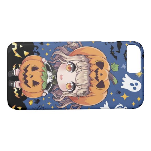 Chibi anime meisje in pompoen kostuum Case-Mate iPhone case (Achterkant (Horizontaal))