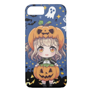 Chibi anime meisje in pompoen kostuum 	iPhone 8/7 hoesje
