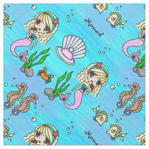 Chibi Anime Mermaid en op maat gesneden visstof Stof