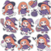Chibi Anime Paarse Heks Custom-Cut Vinyl Stickers (Voorkant)