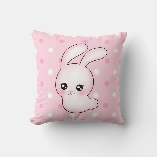 Chibi Anime Pink Easter Bunny Rabbit Kussen (Voorkant)