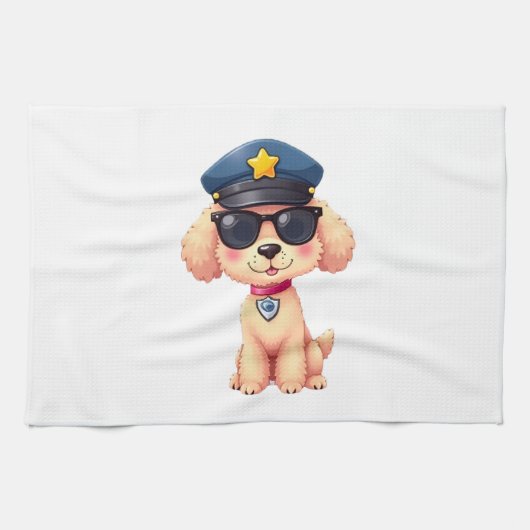 Chibi Anime Police Poodle Dog Theedoek (Horizontaal)
