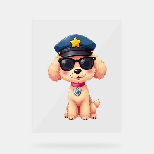 Chibi Anime Politie Poedel Hond Acryl Bord (Voorkant)