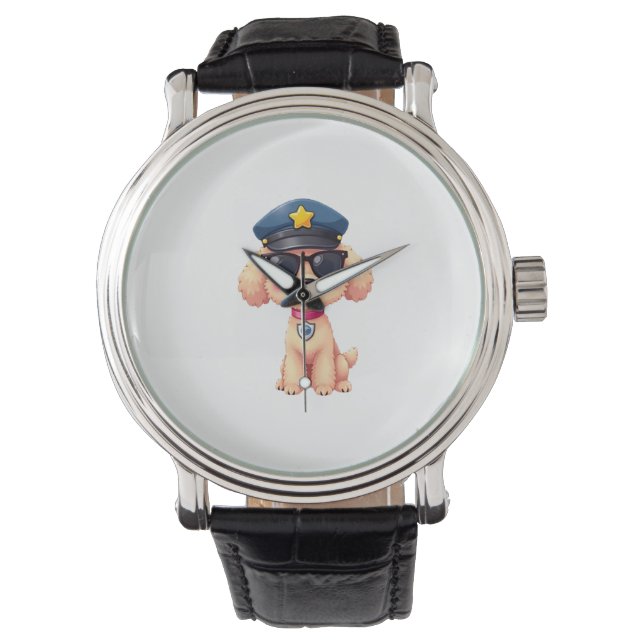 Chibi Anime Politie Poedel Hond Horloge (Voorkant)