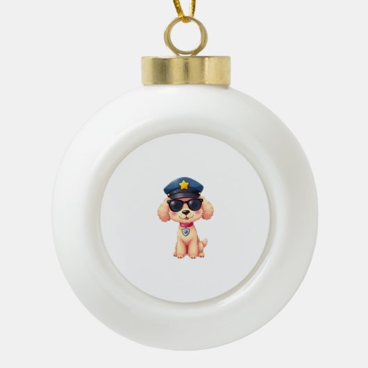 Chibi Anime Politie Poedel Hond Keramische Bal Ornament (Voorkant)
