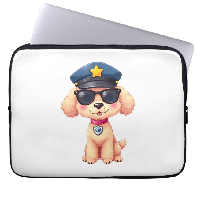 Chibi Anime Politie Poedel Hond Laptop Sleeve (Voorkant)