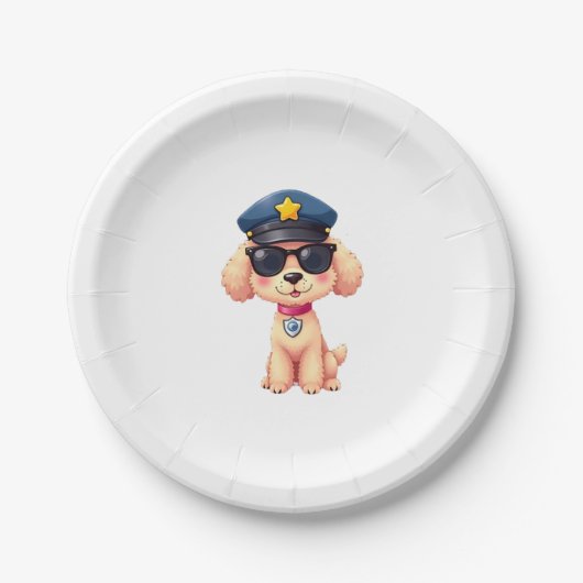 Chibi Anime Politie Poedel Hond Papieren Bordje (Voorkant)
