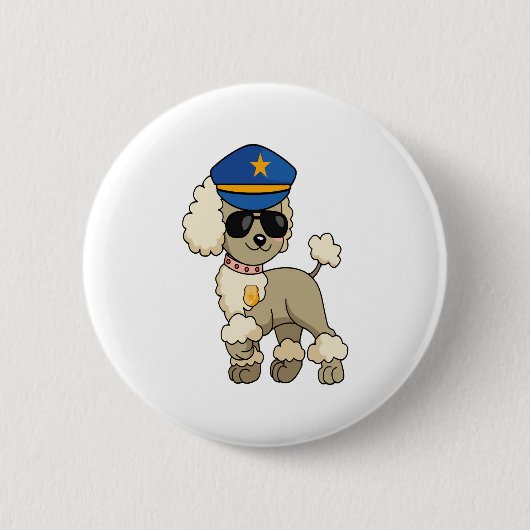 Chibi Anime Politie Poedel Hond Ronde Button 5,7 Cm (Voorkant)
