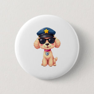 Chibi Anime Politie Poedel Hond Ronde Button 5,7 Cm