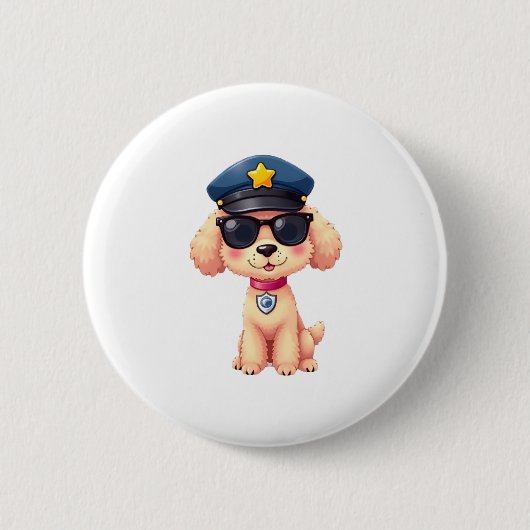 Chibi Anime Politie Poedel Hond Ronde Button 5,7 Cm (Voorkant)