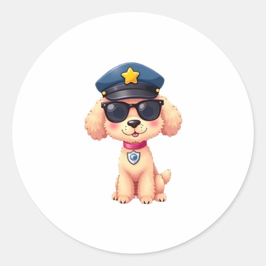 Chibi Anime Politie Poedel Hond Ronde Sticker (Voorkant)