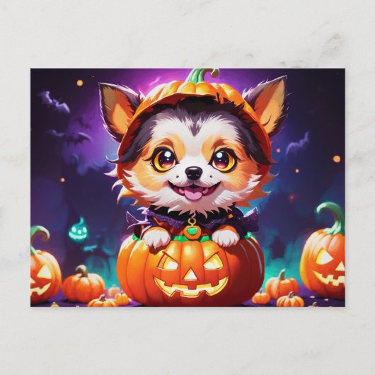Chibi Anime Style Halloween Hond Briefkaart (Voorkant)