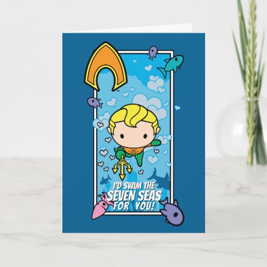Chibi Aquaman - Ik zal de zeven Zeeen overbrengen Feestdagen Kaart (Voorkant)