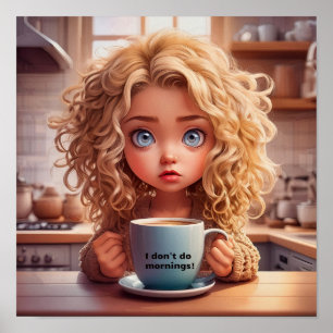 Chibi Art Ik doe 's ochtends niet Poster