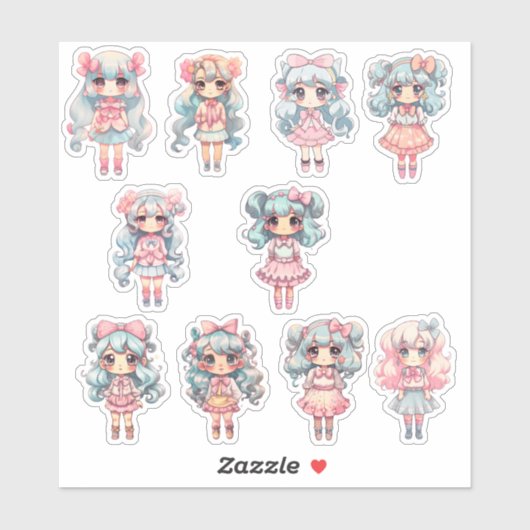 Chibi Art Leuk Meisje Anime Manga Stickers (Vel)