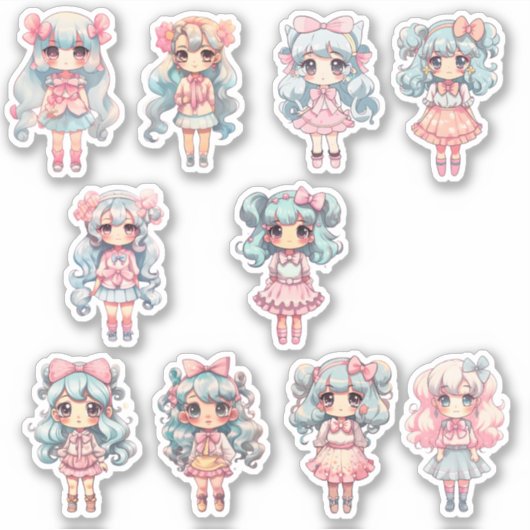 Chibi Art Leuk Meisje Anime Manga Stickers (Voorkant)