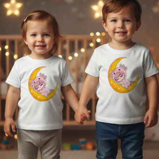 Chibi Axolotl Sleeping Moon Baby T-Shirt