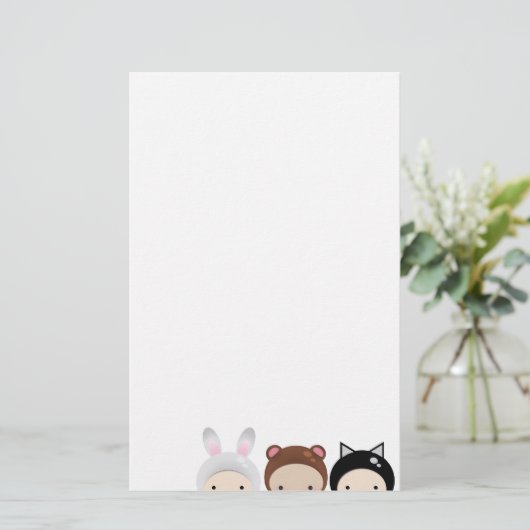 Chibi Baby Animals Stationery Briefpapier (Staand voorkant)