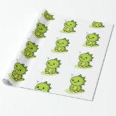 Chibi baby green dragon cadeaupapier (Uitgerold)