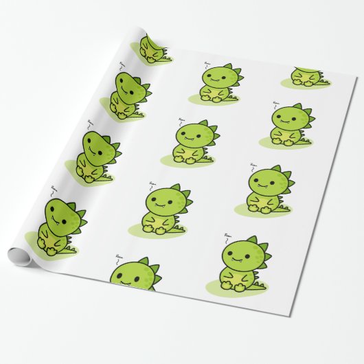 Chibi baby green dragon cadeaupapier (Uitgerold)