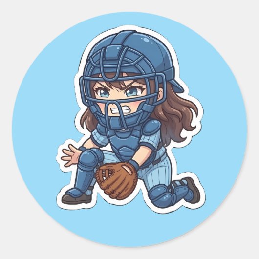 Chibi Baseball 2026 Editie - Catcher Blokkeren Ronde Sticker (Voorkant)