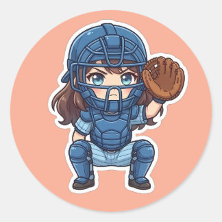 Chibi Baseball 2026 Editie - Catcher Hurkzit Ronde Sticker