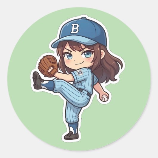 Chibi Baseball 2026 Editie - Werper opwinding Ronde Sticker (Voorkant)