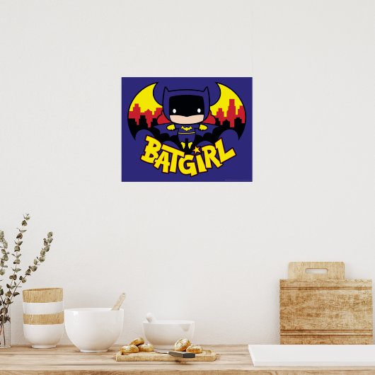 Chibi Batgirl met Gotham silhouet & logo Poster (Keuken)