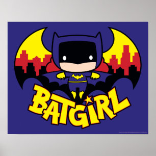 Chibi Batgirl met Gotham silhouet & logo Poster