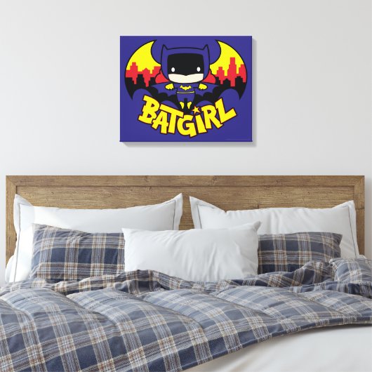 Chibi Batgirl met Gotham Skyline en Logo Canvas Afdruk (Insitu (Slaapkamer))