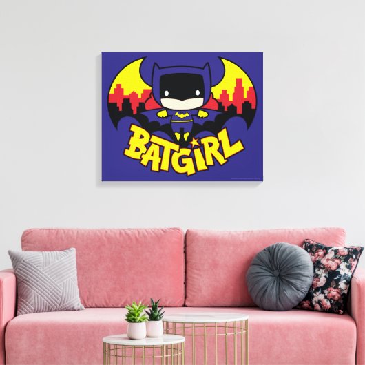 Chibi Batgirl met Gotham Skyline en Logo Canvas Afdruk (Insitu (Woonkamer))