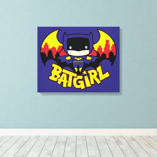 Chibi Batgirl met Gotham Skyline en Logo Canvas Afdruk (Insitu (Houten vloer))