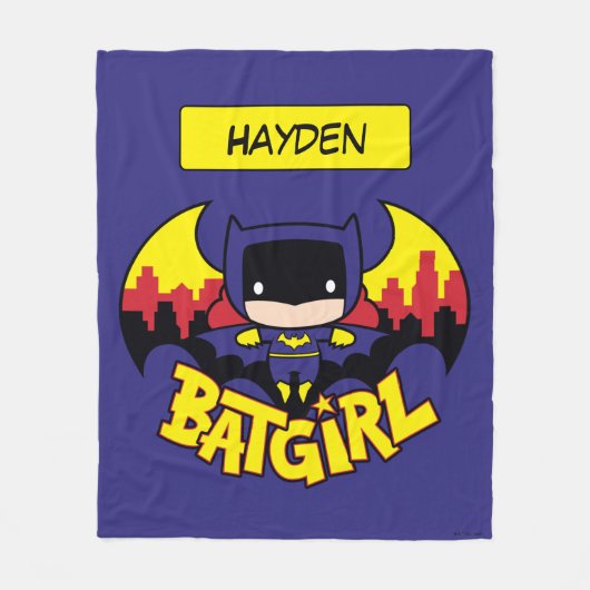 Chibi Batgirl met Gotham Skyline en Logo Fleece Deken (Voorkant)