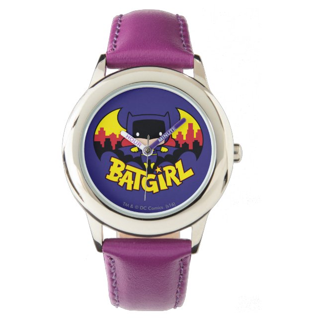 Chibi Batgirl met Gotham Skyline en Logo Horloge (Voorkant)