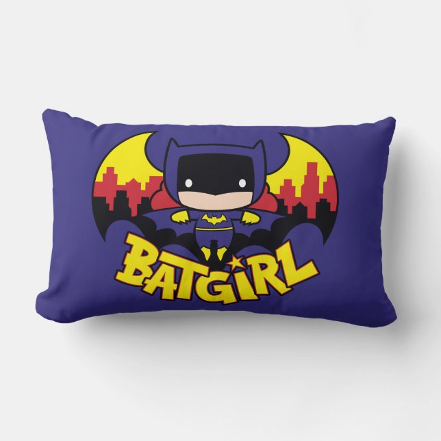 Chibi Batgirl met Gotham Skyline en Logo Kussen (Voorkant)