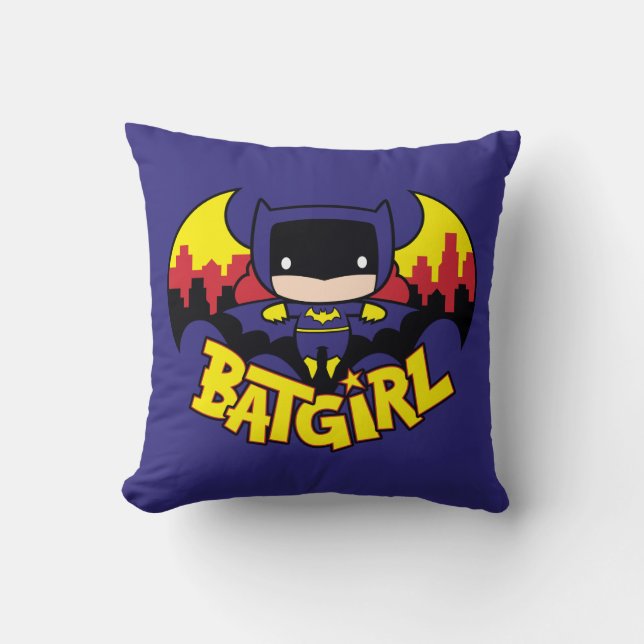 Chibi Batgirl met Gotham Skyline en Logo Kussen (Voorkant)